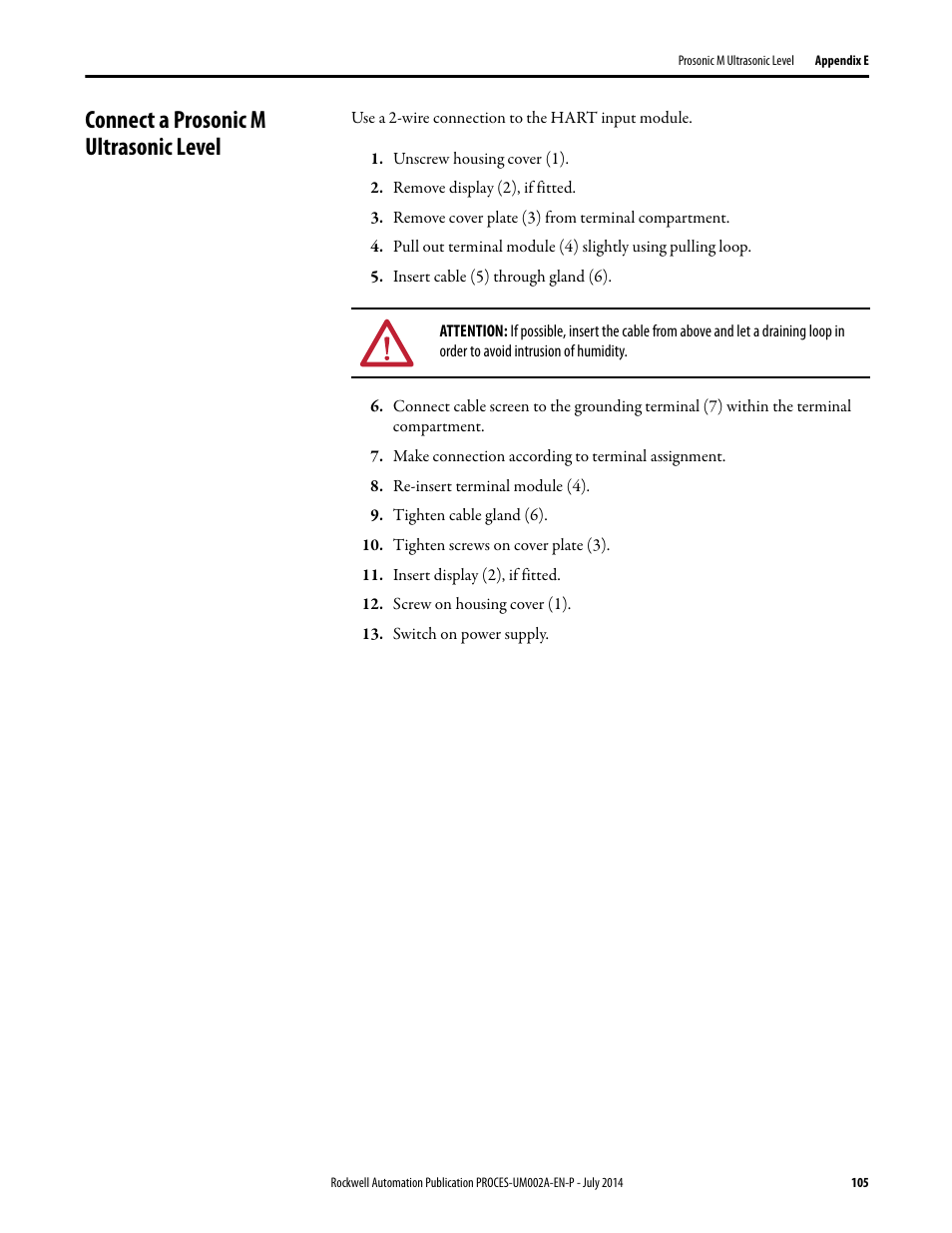 Connect a prosonic m ultrasonic level | Rockwell Automation 1734sc-IE4CH E+H Instruments via HART to PlantPAx User Manual User Manual | Page 105 / 160