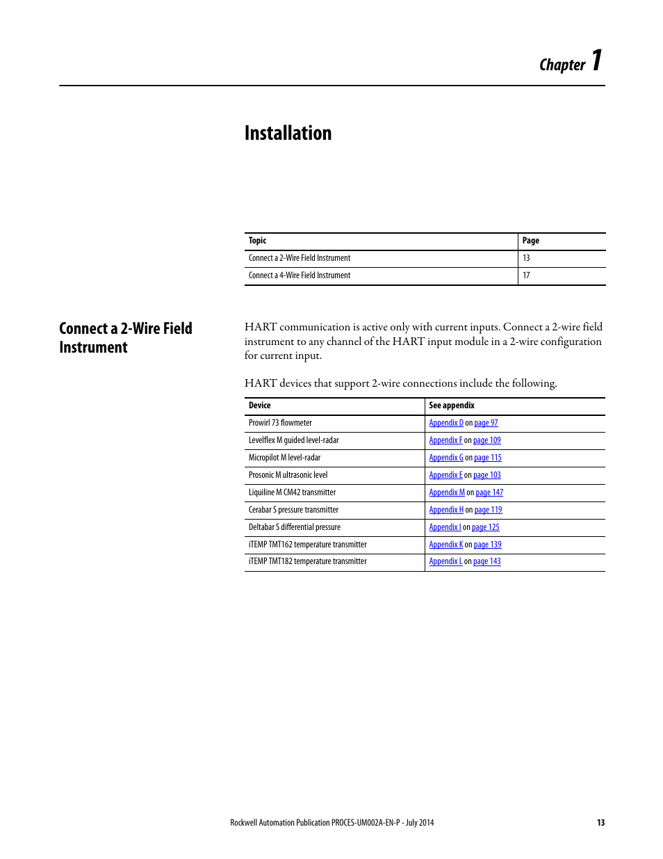 Chapter 1, Installation, Connect a 2-wire field instrument | Chapter | Rockwell Automation 1734sc-IE4CH E+H Instruments via HART to PlantPAx User Manual User Manual | Page 13 / 160