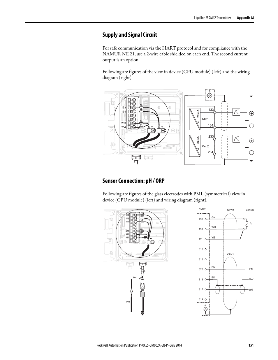 Supply and signal circuit, Sensor connection: ph / orp | Rockwell Automation 1734sc-IE4CH E+H Instruments via HART to PlantPAx User Manual User Manual | Page 151 / 160