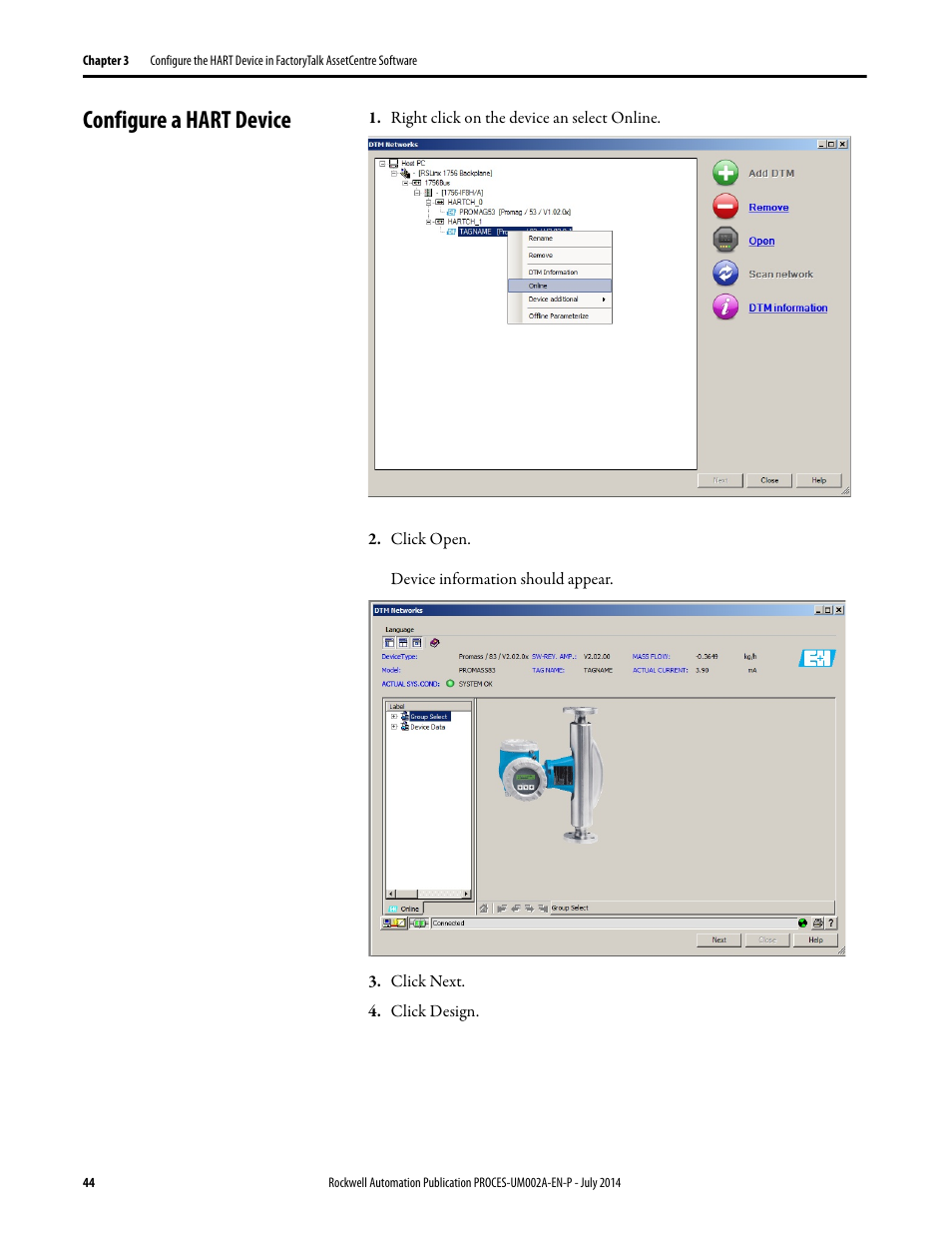 Configure a hart device | Rockwell Automation 1734sc-IE4CH E+H Instruments via HART to PlantPAx User Manual User Manual | Page 44 / 160