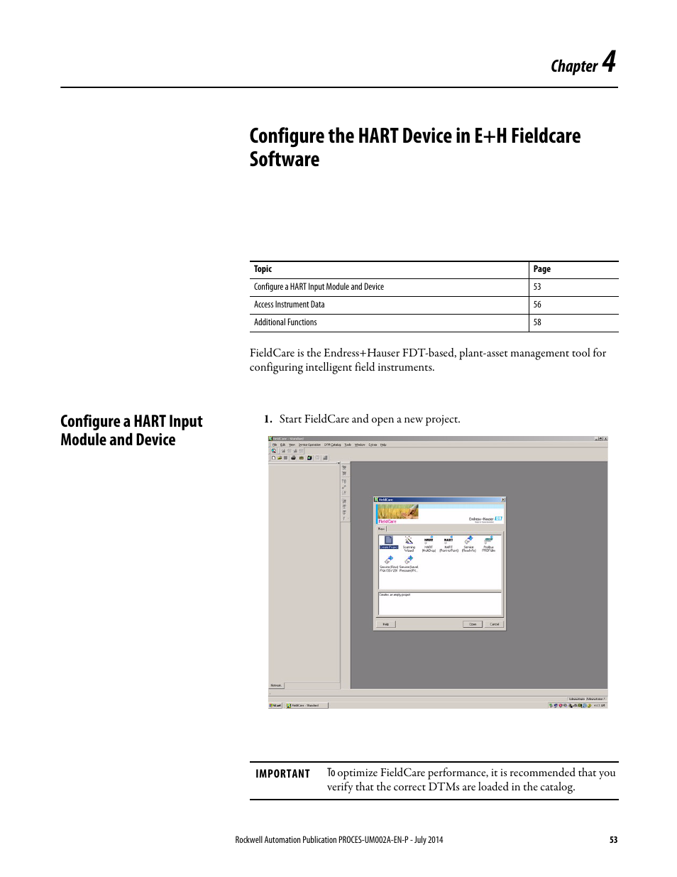 Chapter 4, Configure a hart input module and device, Chapter | Rockwell Automation 1734sc-IE4CH E+H Instruments via HART to PlantPAx User Manual User Manual | Page 53 / 160
