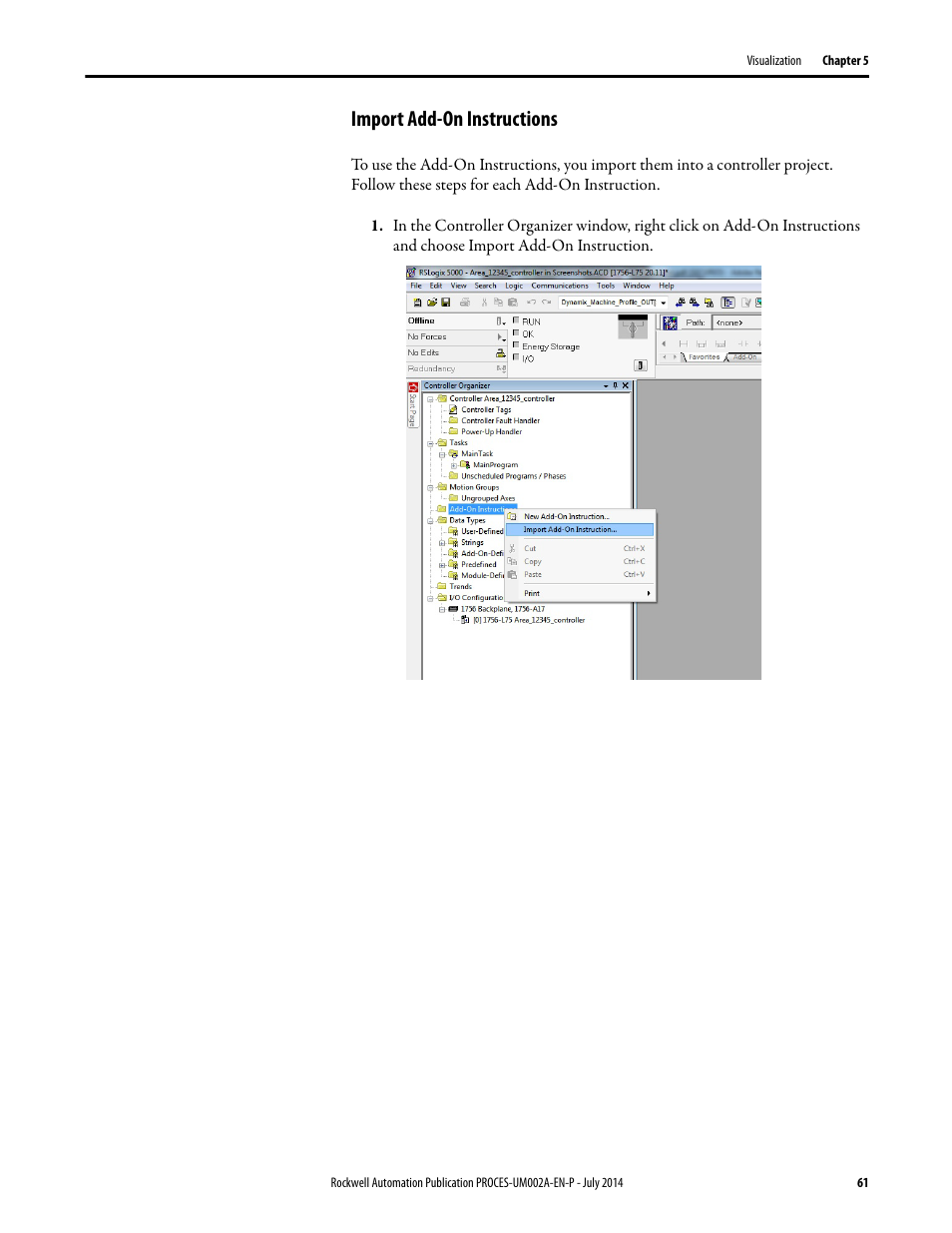Import add-on instructions | Rockwell Automation 1734sc-IE4CH E+H Instruments via HART to PlantPAx User Manual User Manual | Page 61 / 160