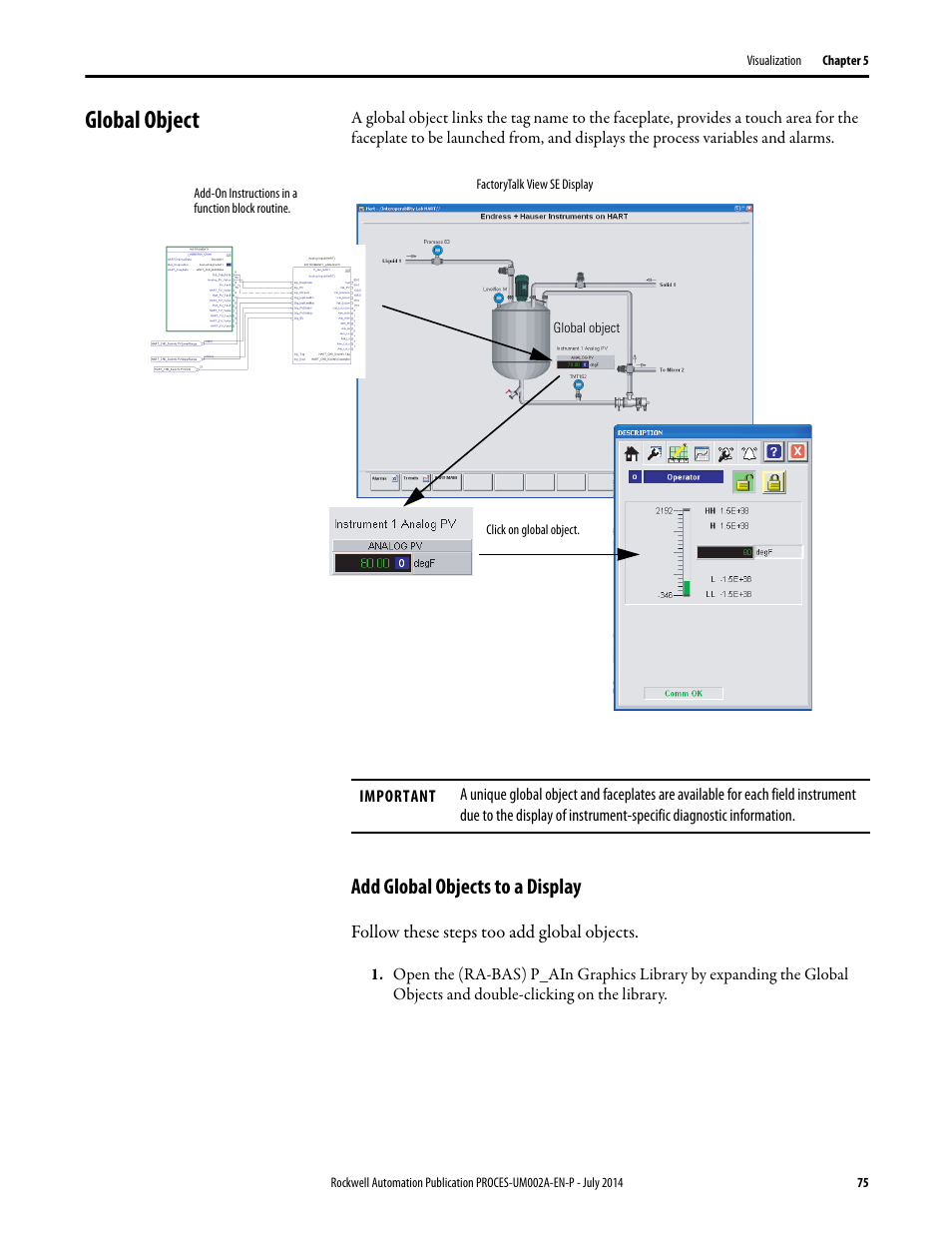 Global object, Add global objects to a display | Rockwell Automation 1734sc-IE4CH E+H Instruments via HART to PlantPAx User Manual User Manual | Page 75 / 160