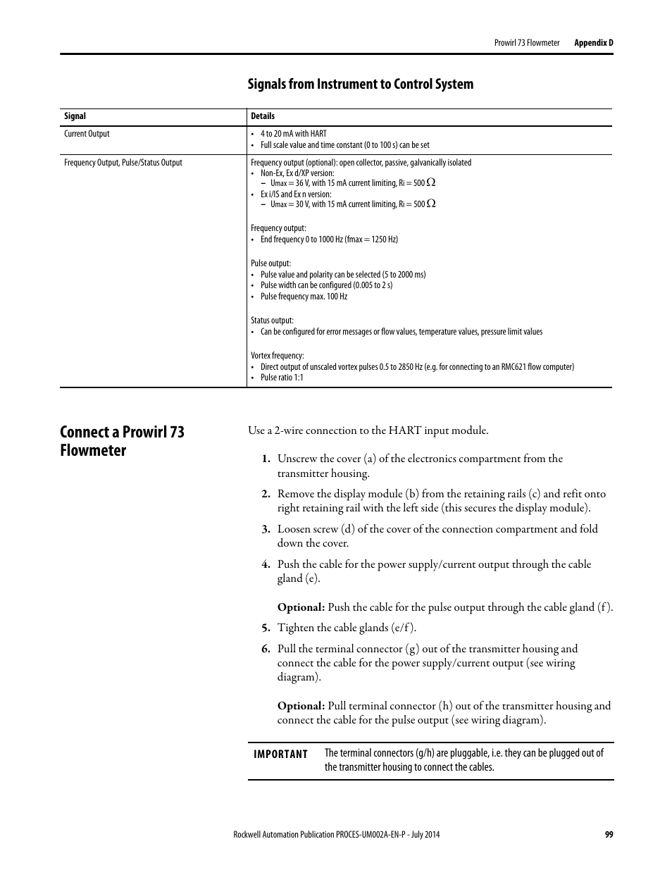 Signals from instrument to control system, Connect a prowirl 73 flowmeter | Rockwell Automation 1734sc-IE4CH E+H Instruments via HART to PlantPAx User Manual User Manual | Page 99 / 160