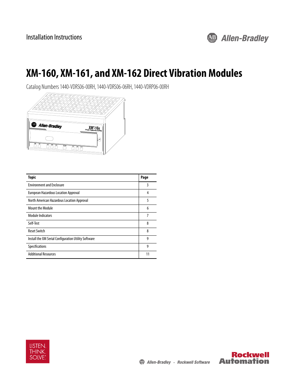 Rockwell Automation 1440-VDRP06-00RH XM-162 Direct Vibration Modules User Manual | 12 pages