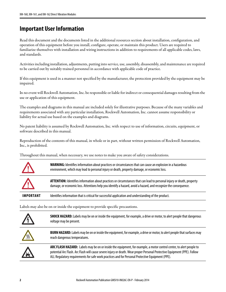 Important user information | Rockwell Automation 1440-VDRP06-00RH XM-162 Direct Vibration Modules User Manual | Page 2 / 12