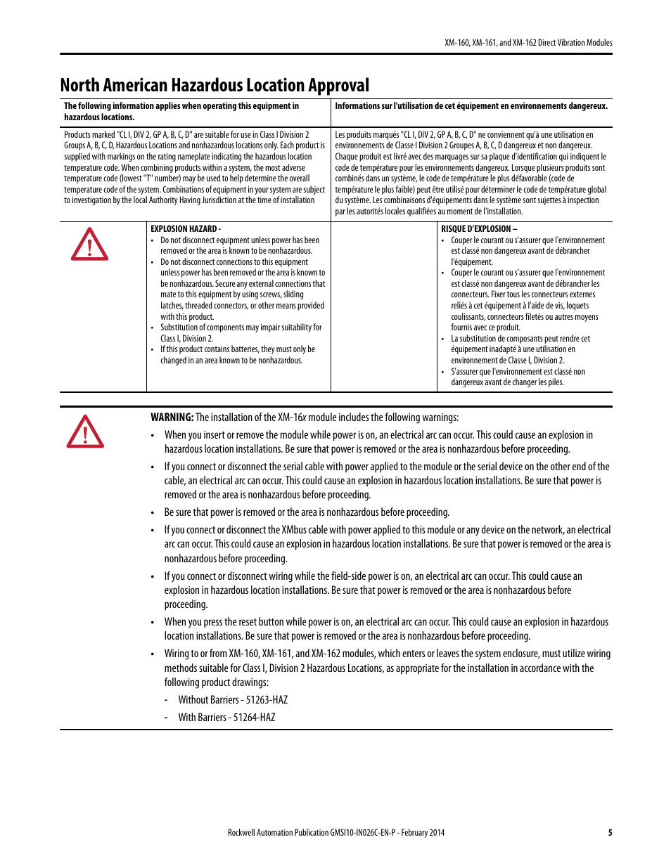 North american hazardous location approval | Rockwell Automation 1440-VDRP06-00RH XM-162 Direct Vibration Modules User Manual | Page 5 / 12