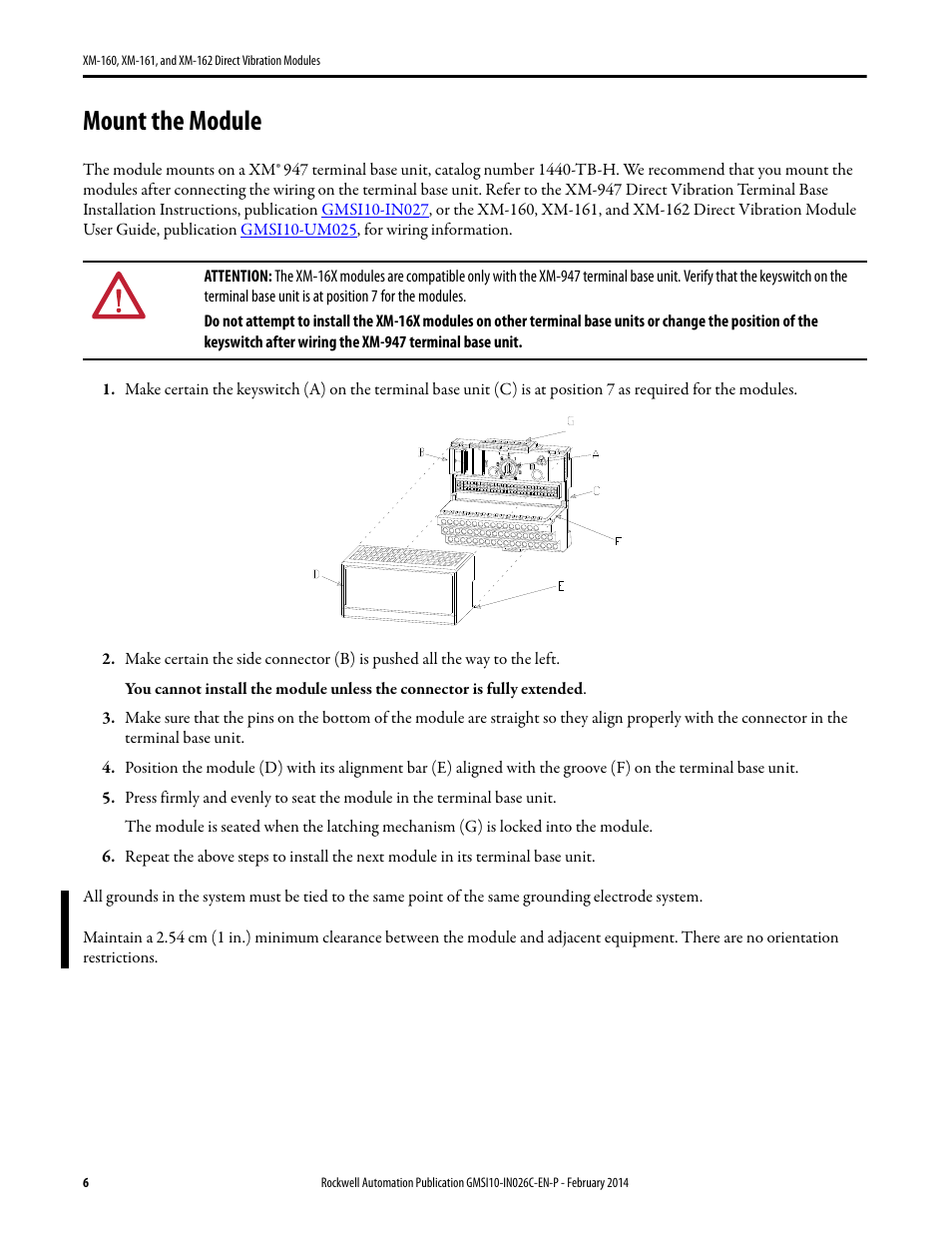 Mount the module | Rockwell Automation 1440-VDRP06-00RH XM-162 Direct Vibration Modules User Manual | Page 6 / 12
