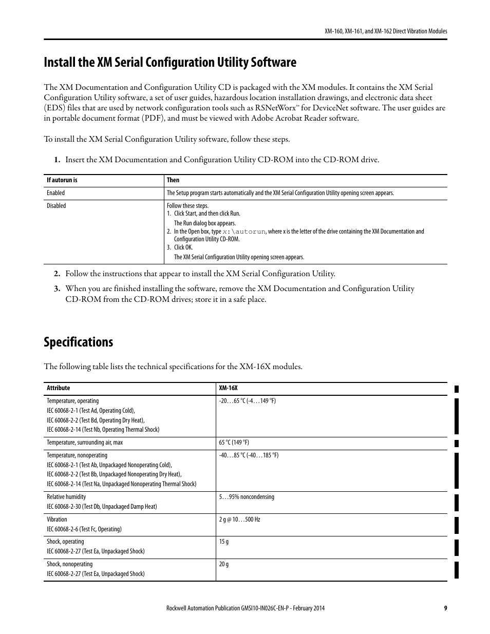 Specifications | Rockwell Automation 1440-VDRP06-00RH XM-162 Direct Vibration Modules User Manual | Page 9 / 12