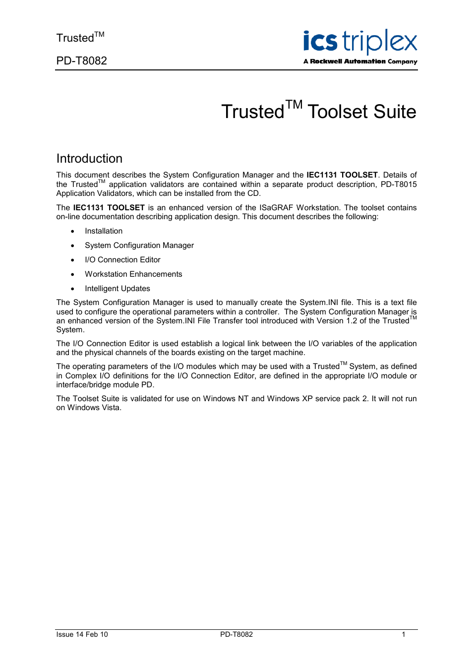 Rockwell Automation T8082 Trusted Toolset Suite User Manual | 82 pages