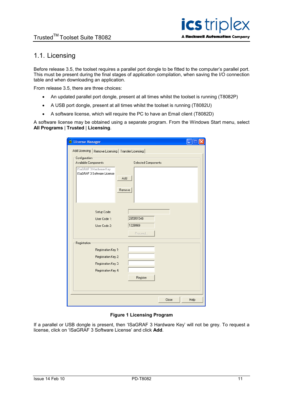 Licensing, Figure 1 licensing program, Trusted | Toolset suite t8082 | Rockwell Automation T8082 Trusted Toolset Suite User Manual | Page 11 / 82