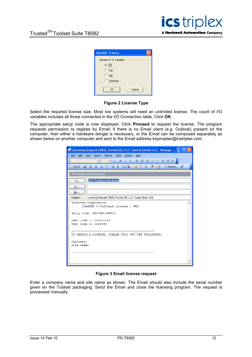 Figure 2 license type, Figure 3 email license request, Trusted | Toolset suite t8082 | Rockwell Automation T8082 Trusted Toolset Suite User Manual | Page 12 / 82