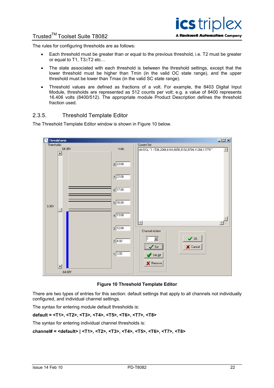 Threshold template editor, Figure 10 threshold template editor, Trusted | Toolset suite t8082 | Rockwell Automation T8082 Trusted Toolset Suite User Manual | Page 22 / 82