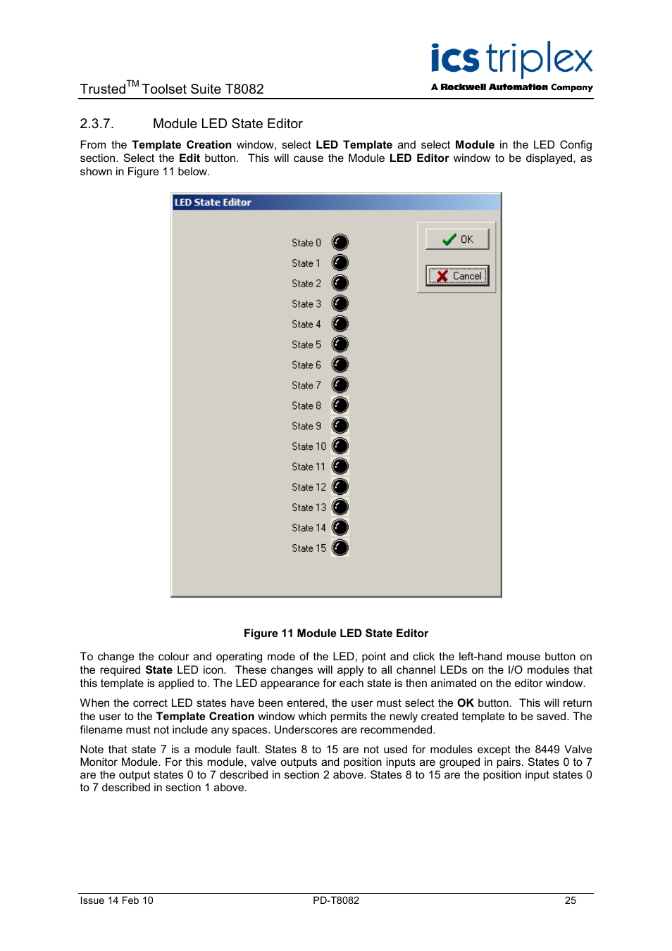 Module led state editor, Figure 11 module led state editor | Rockwell Automation T8082 Trusted Toolset Suite User Manual | Page 25 / 82