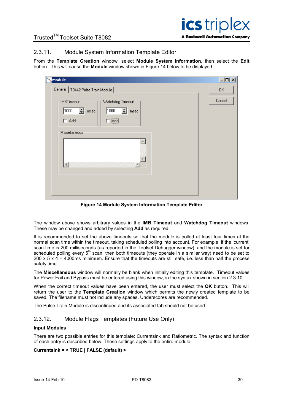 Module system information template editor, Module flags templates (future use only), Trusted | Toolset suite t8082 | Rockwell Automation T8082 Trusted Toolset Suite User Manual | Page 30 / 82