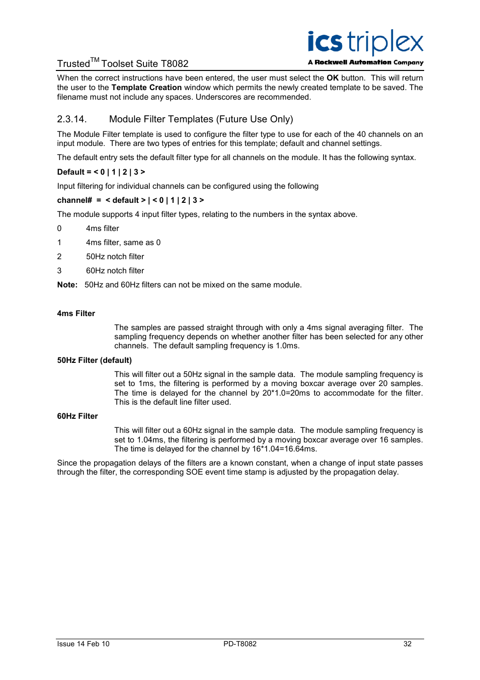 Module filter templates (future use only), Trusted, Toolset suite t8082 | Rockwell Automation T8082 Trusted Toolset Suite User Manual | Page 32 / 82