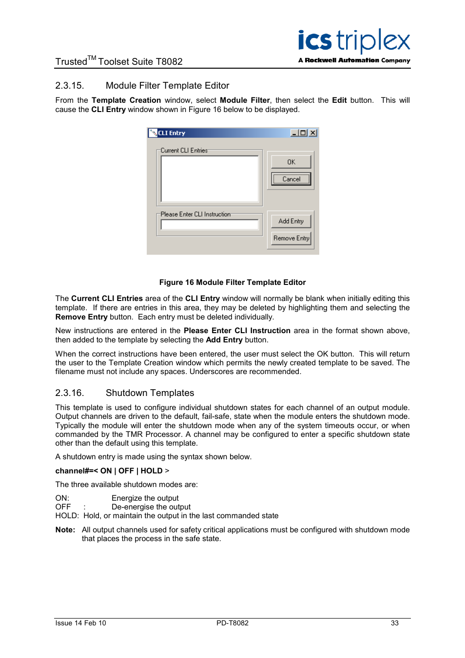 Module filter template editor, Shutdown templates, Figure 16 module filter template editor | Rockwell Automation T8082 Trusted Toolset Suite User Manual | Page 33 / 82