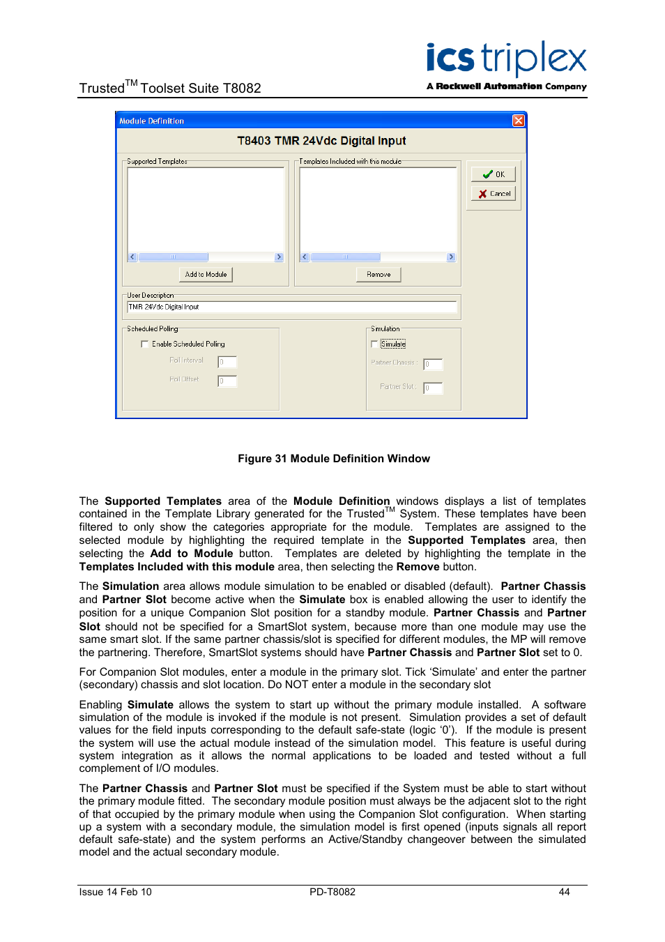 Figure 31 module definition window, Trusted, Toolset suite t8082 | Rockwell Automation T8082 Trusted Toolset Suite User Manual | Page 44 / 82