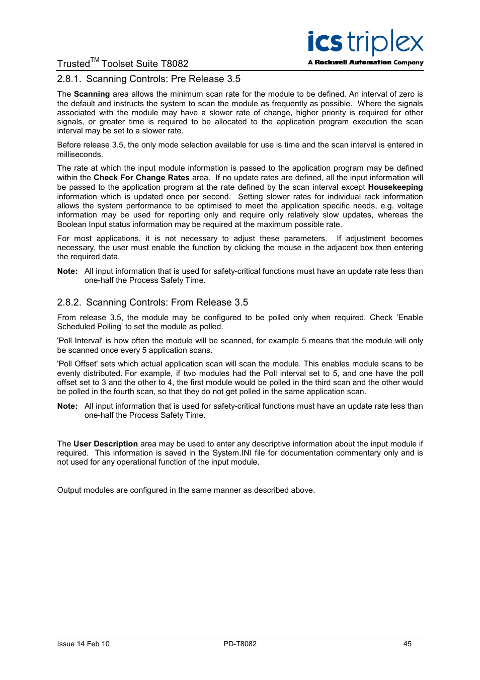 Scanning controls: pre release 3.5, Scanning controls: from release 3.5, Trusted | Toolset suite t8082 | Rockwell Automation T8082 Trusted Toolset Suite User Manual | Page 45 / 82