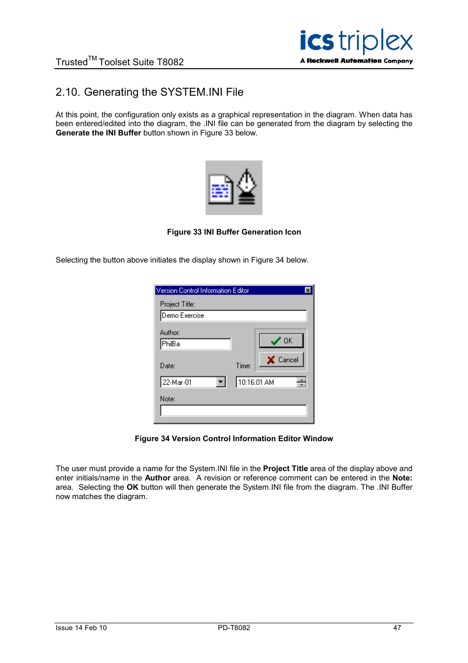 Generating the system.ini file, Figure 33 ini buffer generation icon, Trusted | Toolset suite t8082 | Rockwell Automation T8082 Trusted Toolset Suite User Manual | Page 47 / 82