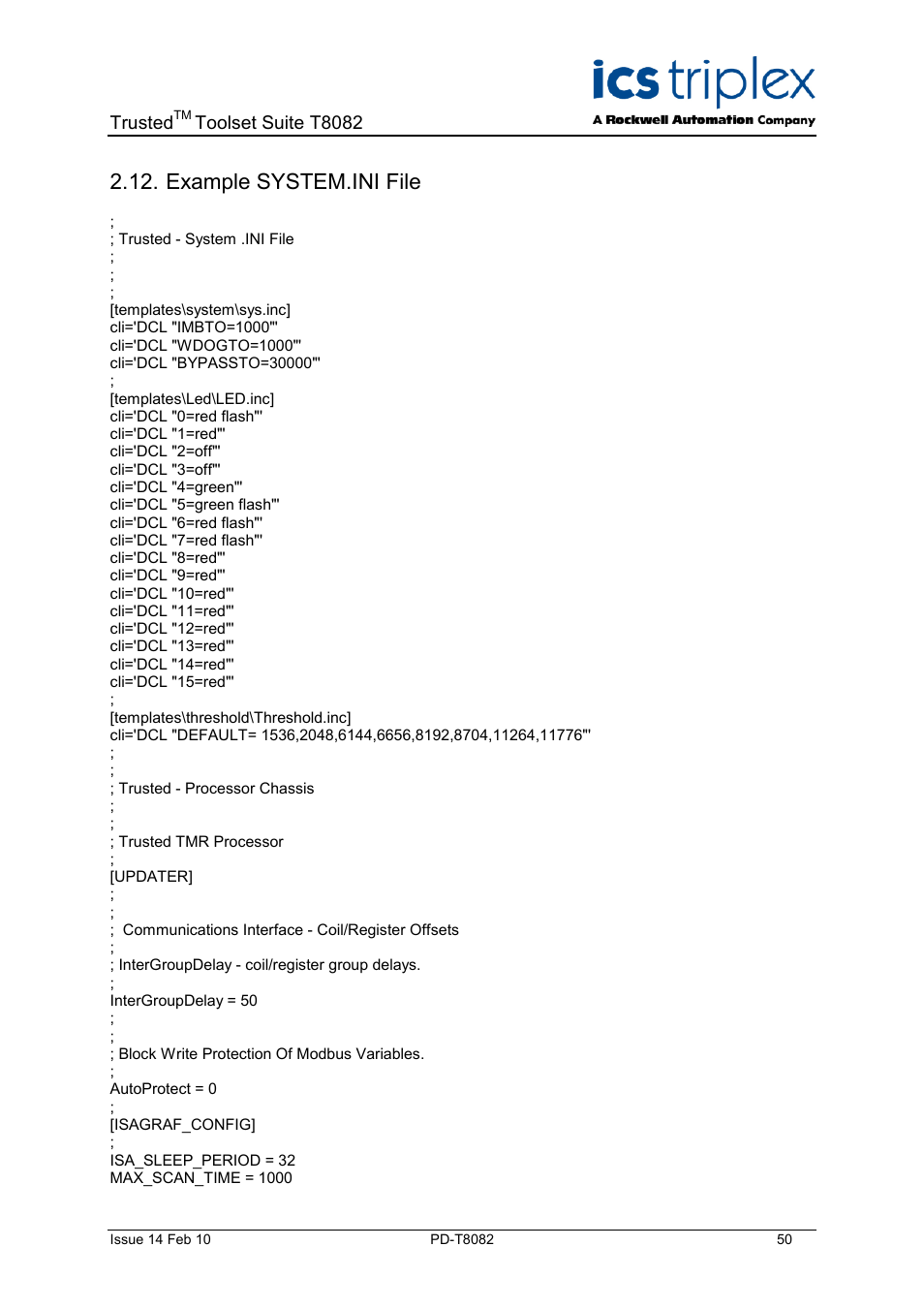 Example system.ini file | Rockwell Automation T8082 Trusted Toolset Suite User Manual | Page 50 / 82