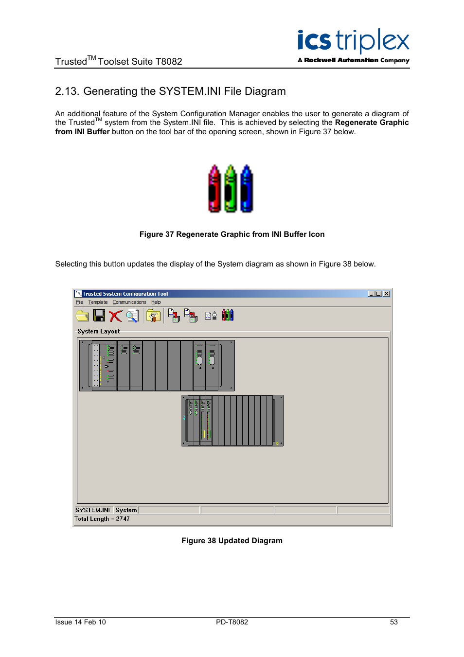 Generating the system.ini file diagram, Figure 37 regenerate graphic from ini buffer icon, Figure 38 updated diagram | Trusted, Toolset suite t8082 | Rockwell Automation T8082 Trusted Toolset Suite User Manual | Page 53 / 82