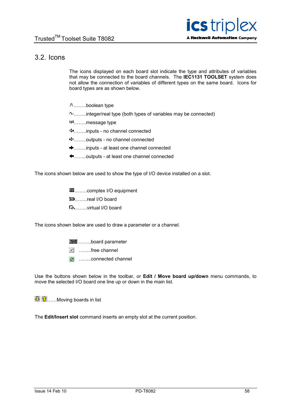 Icons, Trusted, Toolset suite t8082 | Rockwell Automation T8082 Trusted Toolset Suite User Manual | Page 58 / 82