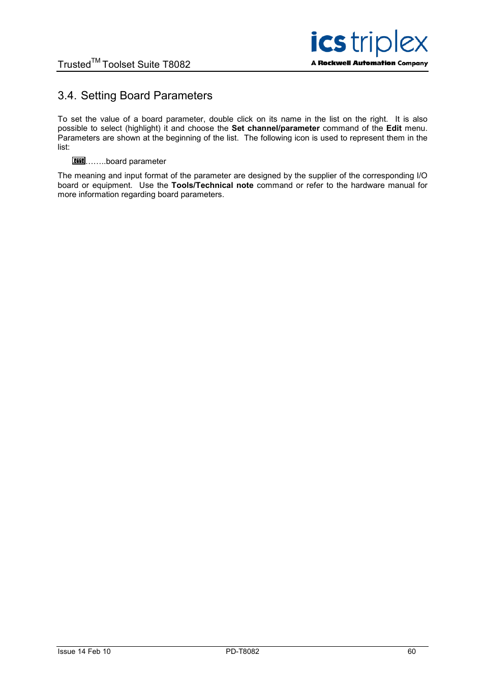 Setting board parameters | Rockwell Automation T8082 Trusted Toolset Suite User Manual | Page 60 / 82