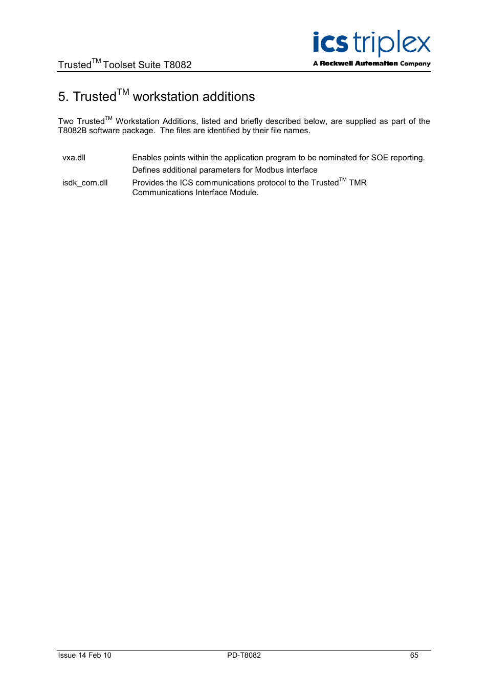 Trustedtm workstation additions, Trusted, Workstation additions | Rockwell Automation T8082 Trusted Toolset Suite User Manual | Page 65 / 82