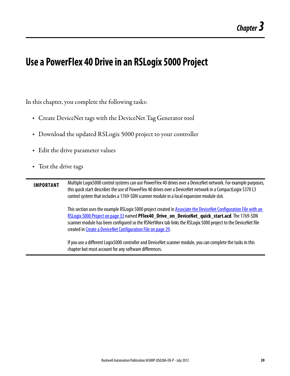 Chapter 3, D in, You m | But y, Use a powerflex 40 drive in, An rslogix 5000 project, Use a, Chapter | Rockwell Automation Logix5000 Control Systems: Connect PowerFlex 40 Drive over DeviceNet Quick Start User Manual | Page 39 / 54