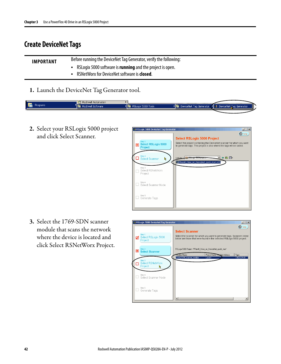 Create devicenet tags, Create devicenet, Tags | Rockwell Automation Logix5000 Control Systems: Connect PowerFlex 40 Drive over DeviceNet Quick Start User Manual | Page 42 / 54