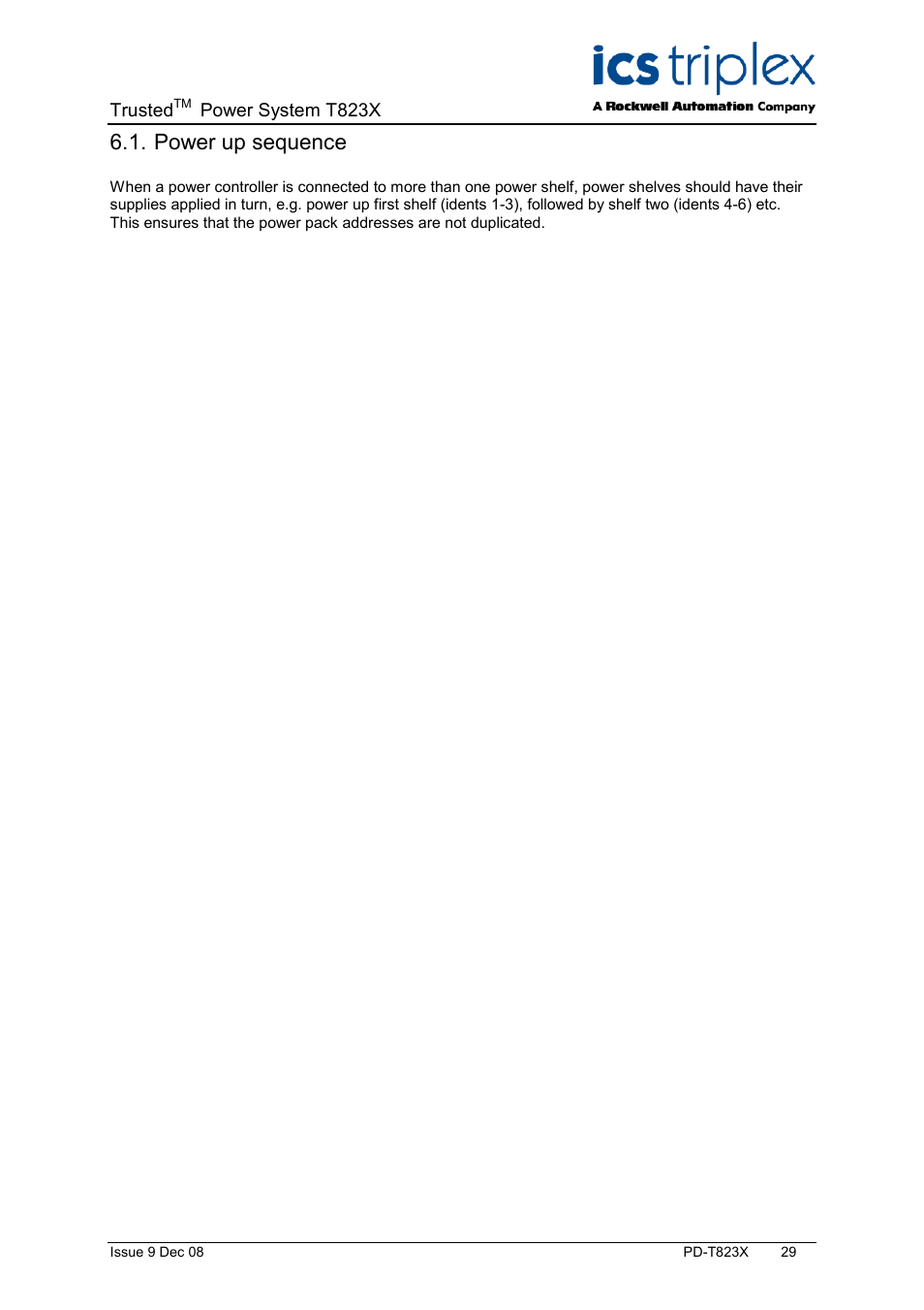 Power up sequence | Rockwell Automation T823X Trusted Power System User Manual | Page 29 / 32
