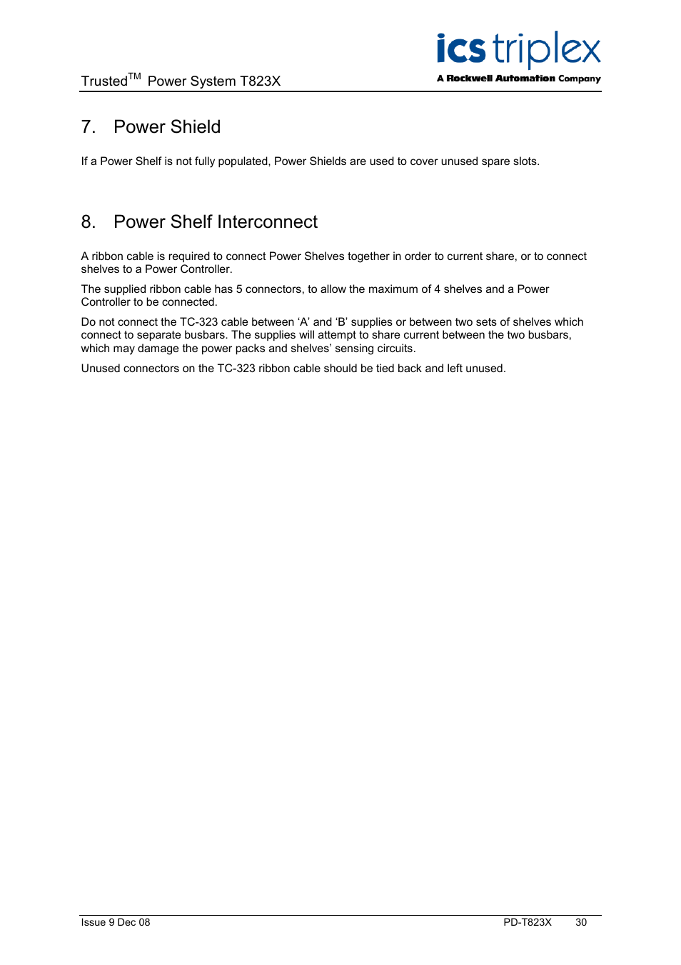 Power shield, Power shelf interconnect | Rockwell Automation T823X Trusted Power System User Manual | Page 30 / 32