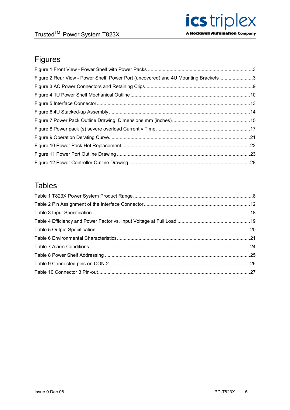 Figures, Tables | Rockwell Automation T823X Trusted Power System User Manual | Page 5 / 32