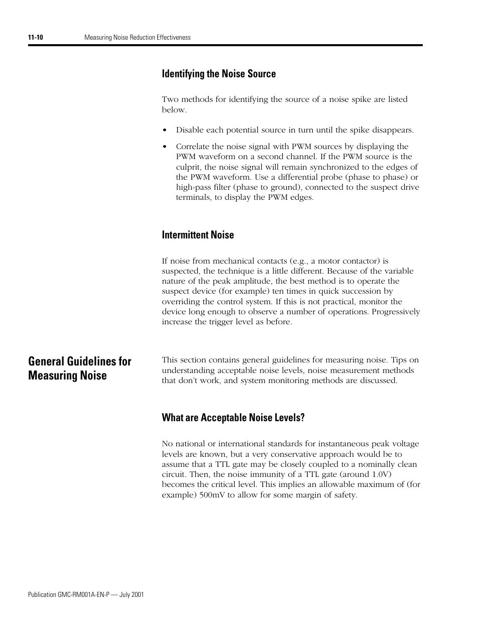 Identifying the noise source, Intermittent noise, General guidelines for measuring noise | What are acceptable noise levels, General guidelines for measuring noise -10, What are acceptable noise levels? -10 | Rockwell Automation System Design for the Control of Electrical Noise User Manual | Page 100 / 127