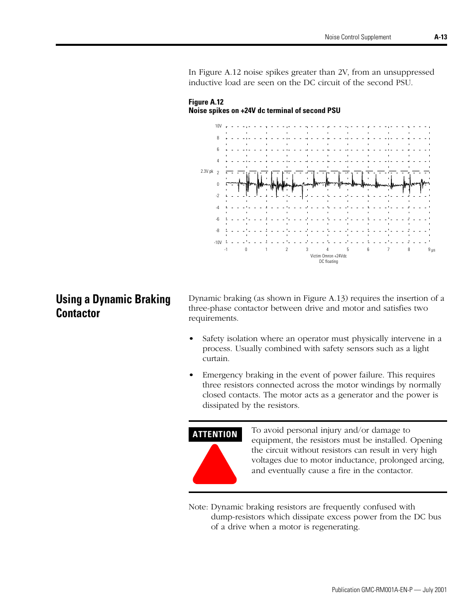 Using a dynamic braking contactor, Attention | Rockwell Automation System Design for the Control of Electrical Noise User Manual | Page 115 / 127