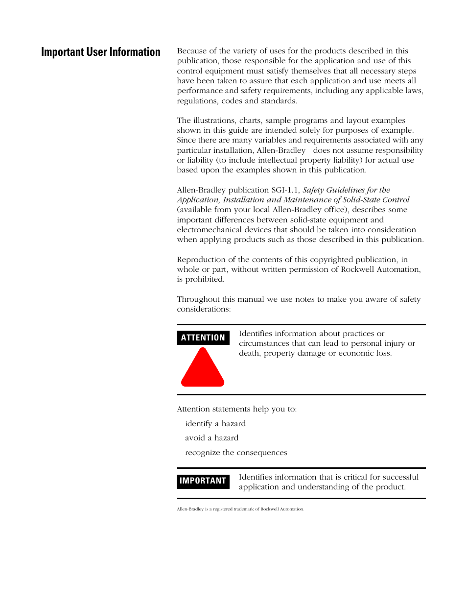 Important user information | Rockwell Automation System Design for the Control of Electrical Noise User Manual | Page 2 / 127