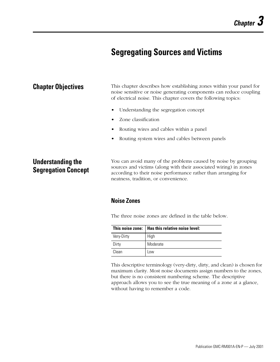 Chapter 3 - segregating sources and victims, Chapter objectives, Understanding the segregation concept | Noise zones, Chapter 3, Segregating sources and victims, Noise zones -1, Chapter | Rockwell Automation System Design for the Control of Electrical Noise User Manual | Page 33 / 127