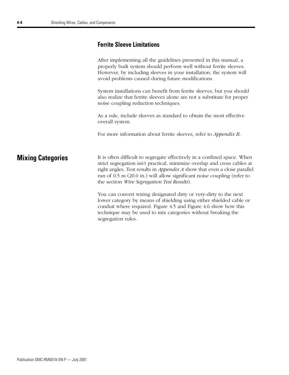 Ferrite sleeve limitations, Mixing categories, Ferrite sleeve limitations -4 | Mixing categories -4 | Rockwell Automation System Design for the Control of Electrical Noise User Manual | Page 44 / 127