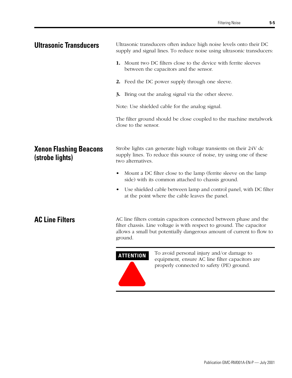 Ultrasonic transducers, Xenon flashing beacons (strobe lights), Ac line filters | Rockwell Automation System Design for the Control of Electrical Noise User Manual | Page 51 / 127