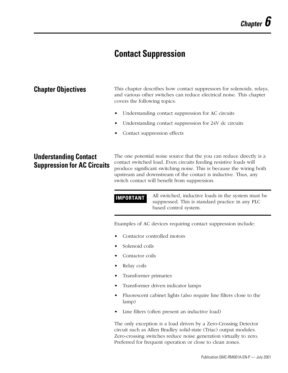 Chapter 6 - contact suppression, Chapter objectives, Understanding contact suppression for ac circuits | Chapter 6, Contact suppression, Chapter | Rockwell Automation System Design for the Control of Electrical Noise User Manual | Page 53 / 127