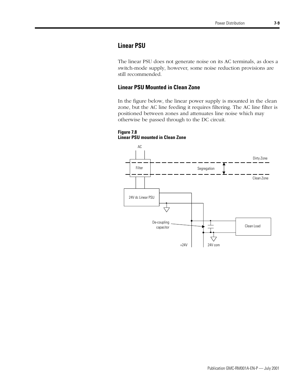 Linear psu, Linear psu -9, Linear psu mounted in clean zone | Rockwell Automation System Design for the Control of Electrical Noise User Manual | Page 67 / 127