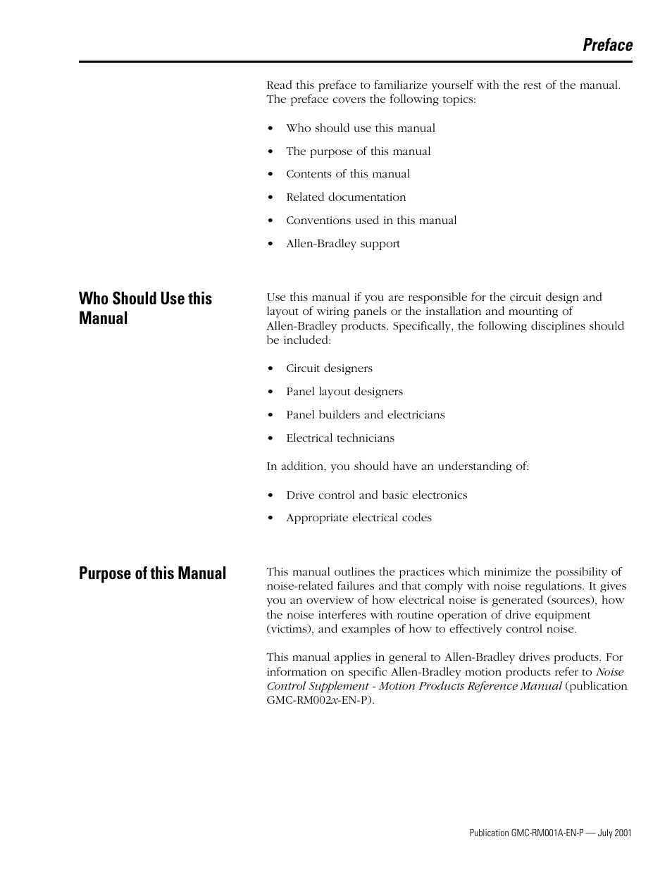 Preface, Who should use this manual, Purpose of this manual | Rockwell Automation System Design for the Control of Electrical Noise User Manual | Page 7 / 127