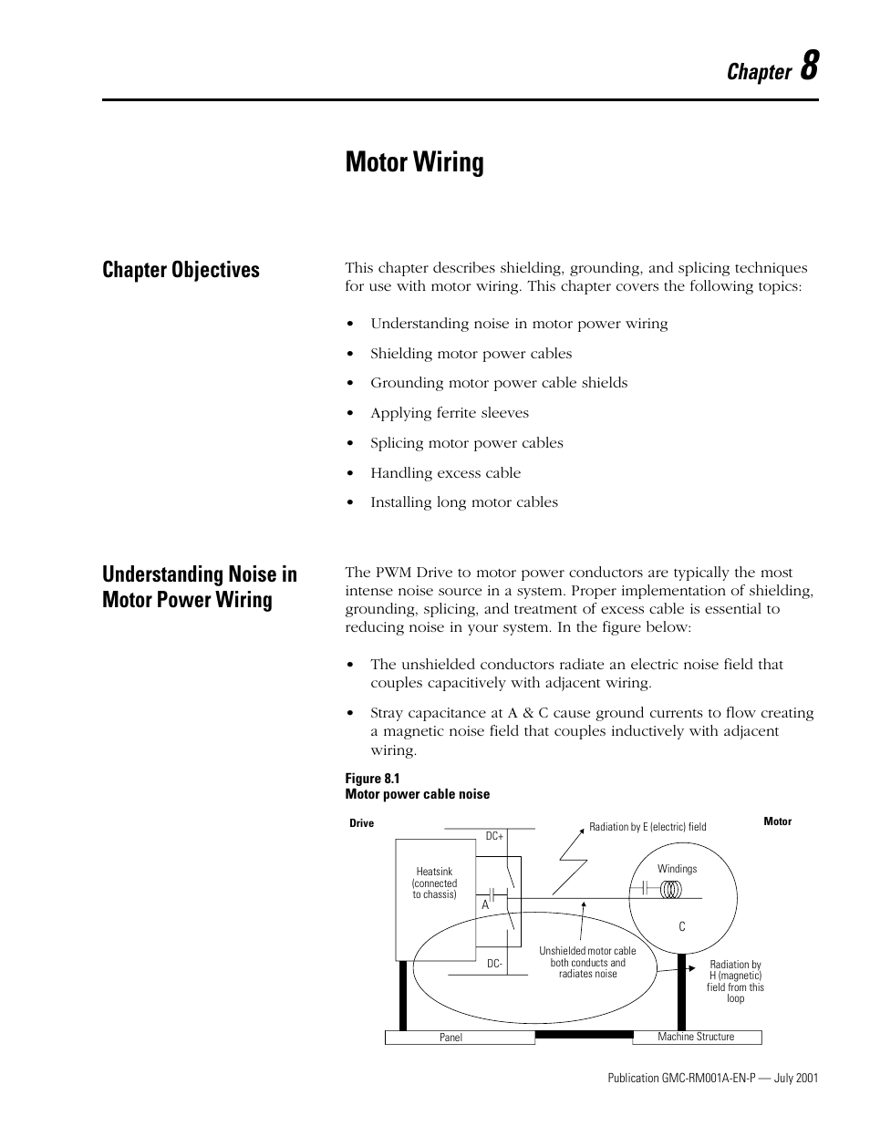 Chapter 8 - motor wiring, Chapter objectives, Understanding noise in motor power wiring | Chapter 8, Motor wiring, Hapter motor wiring, Chapter | Rockwell Automation System Design for the Control of Electrical Noise User Manual | Page 73 / 127