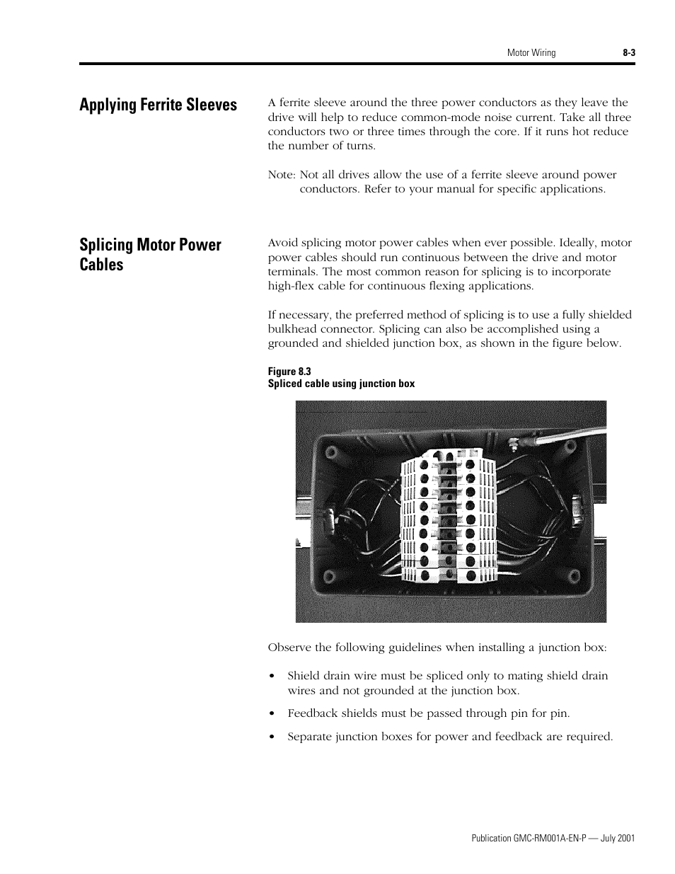Applying ferrite sleeves, Splicing motor power cables | Rockwell Automation System Design for the Control of Electrical Noise User Manual | Page 75 / 127