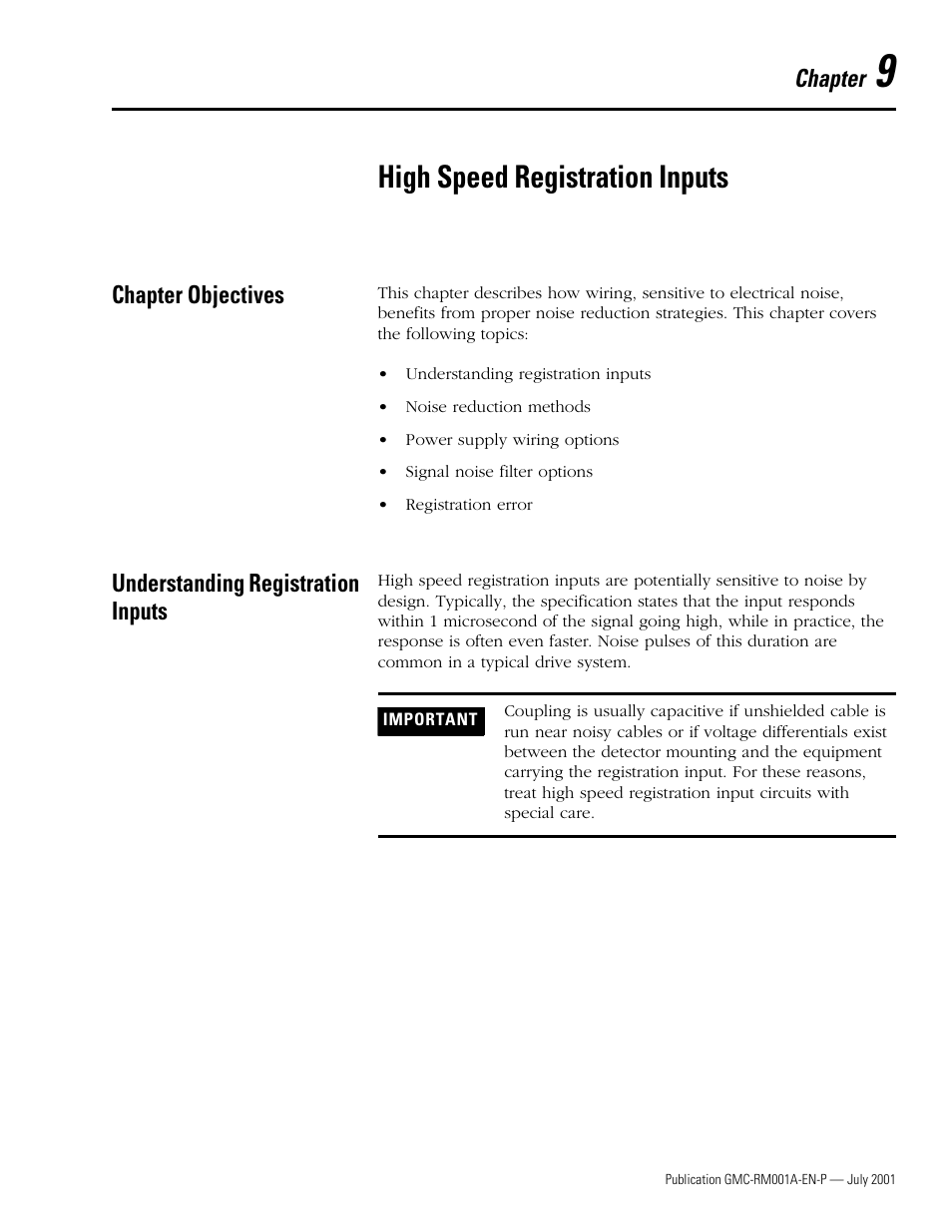 Chapter 9 - high speed registration inputs, Chapter objectives, Understanding registration inputs | Chapter 9, High speed registration inputs, Hapter high speed registration inputs, High speed registration inputs f, Chapter | Rockwell Automation System Design for the Control of Electrical Noise User Manual | Page 77 / 127