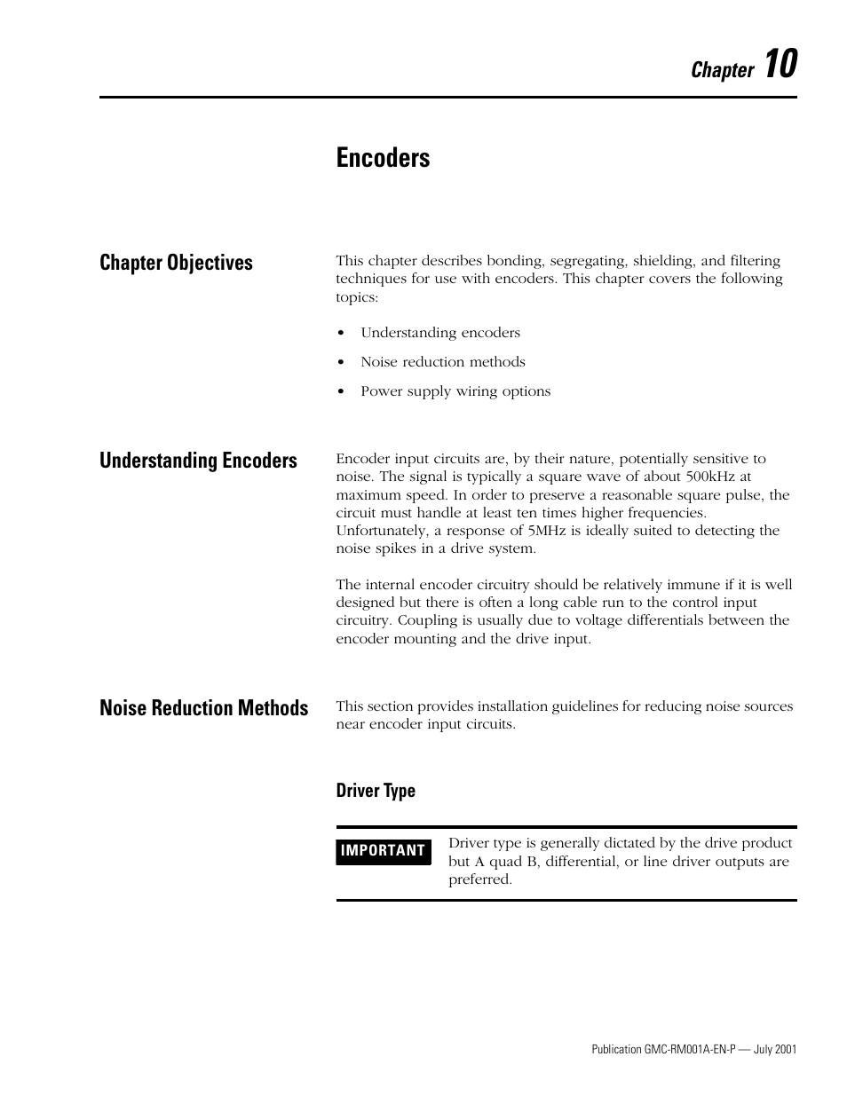 Chapter 10 - encoders, Chapter objectives, Understanding encoders | Noise reduction methods, Driver type, Chapter 10, Encoders, Driver type -1, Hapter encoders | Rockwell Automation System Design for the Control of Electrical Noise User Manual | Page 87 / 127