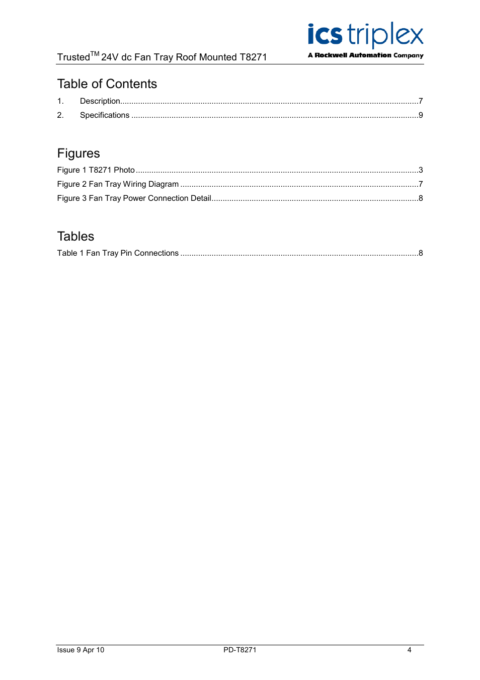 Rockwell Automation T8271 Trusted 24V dc Fan Tray Roof Mounted User Manual | Page 4 / 10