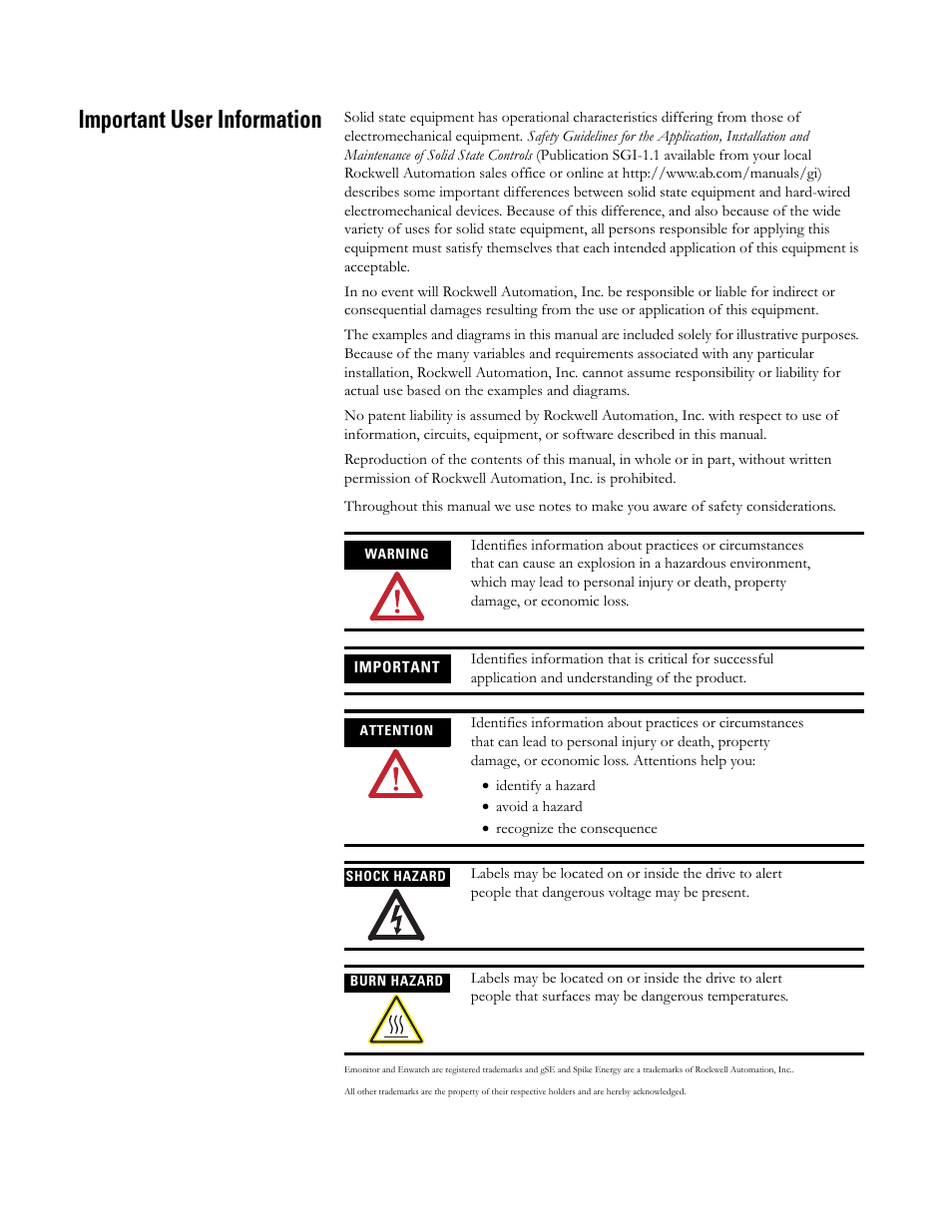Important user information | Rockwell Automation 44887-PUB, 44887 Enwatch User Manual | Page 2 / 44