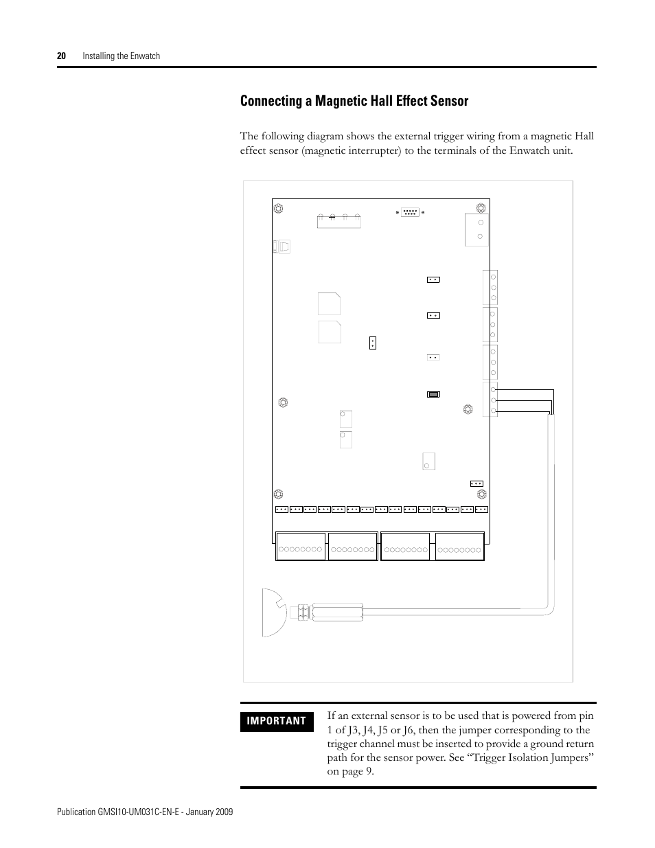 Connecting a magnetic hall effect sensor, Important | Rockwell Automation 44887-PUB, 44887 Enwatch User Manual | Page 24 / 44